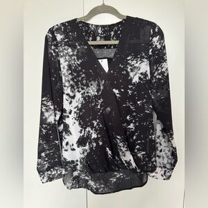 New DKNY Faux Wrap Surplice HighLow Blouson Blouse